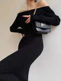 Knitted Spring Elegant Solid Chic Evening Bodycon Dress