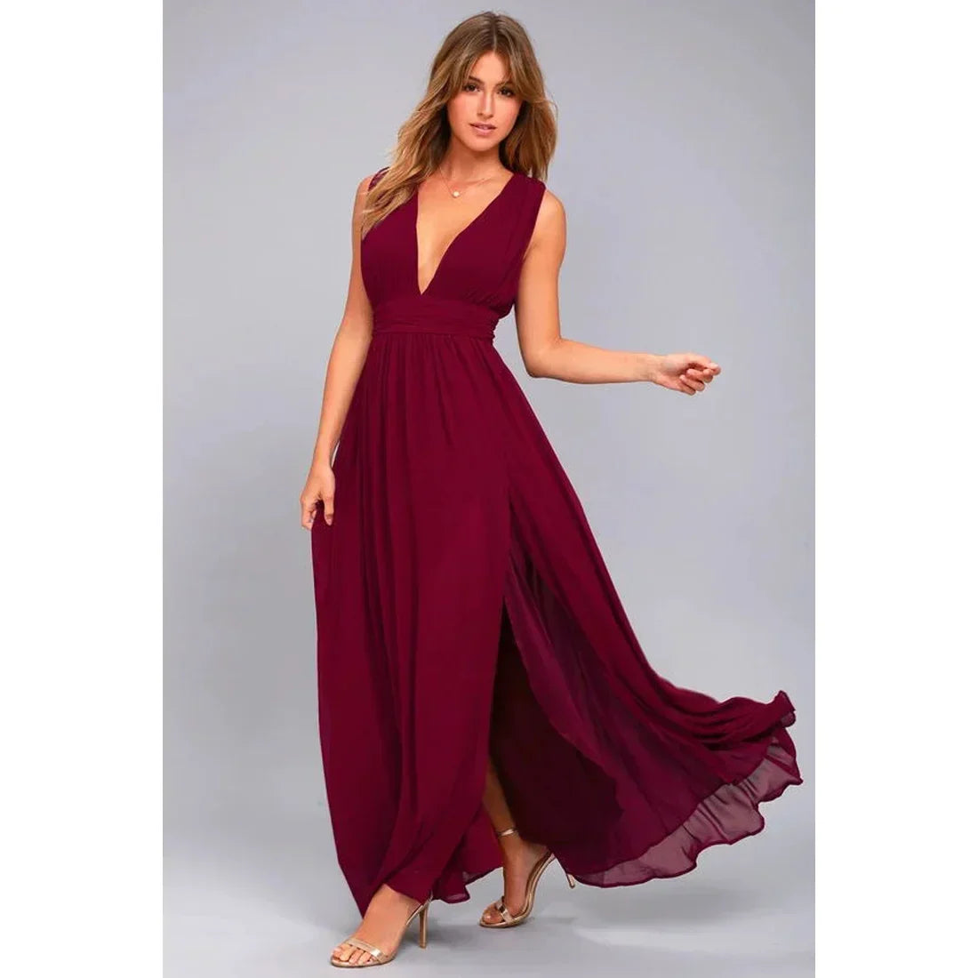 Sexy Backless Mesh Maxi Red Party Dress