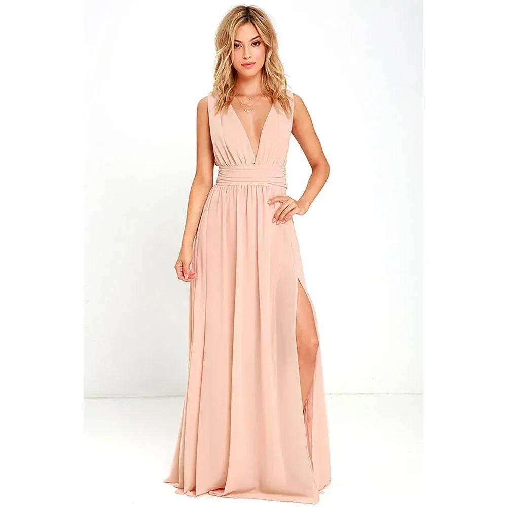 Sexy Backless Mesh Maxi Red Party Dress