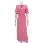 Deep V Plunge Cross Strap Short Sleeve Dress Solid Color Dress
