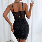 Low Cut See Through Sequin Slip Dress Backless Boning Corset Steel Ring Hip Dress