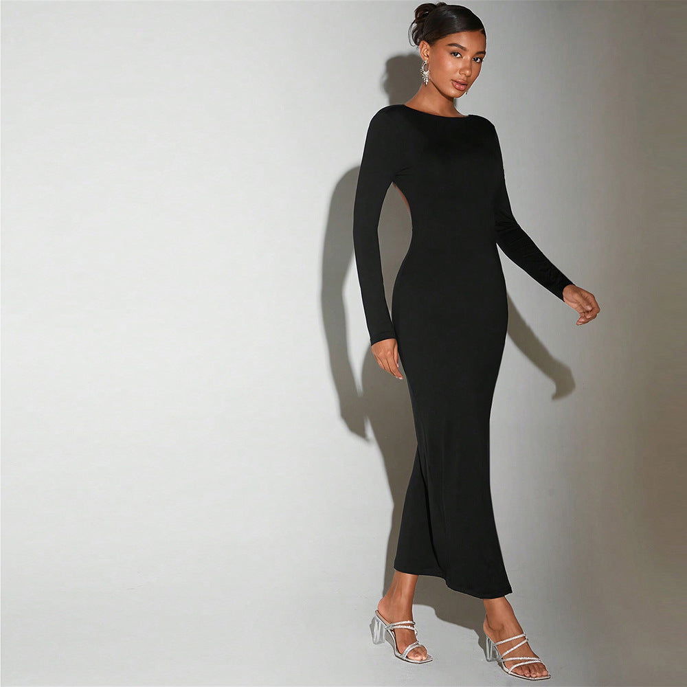 Socialite Dress round Neck Bare Back Design Mid Length Dress