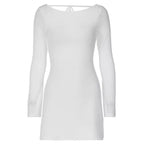 Street Shooting Solid Color Minimalist Long Sleeve Big Backless Tied Dress