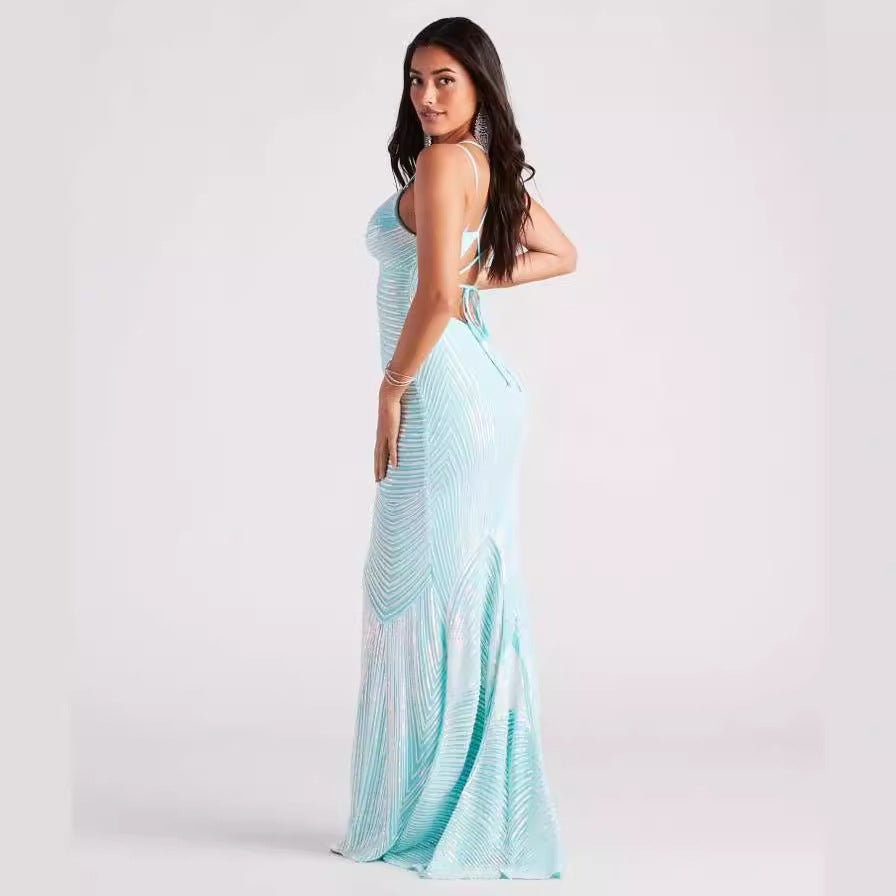 V Neck Sequ Floor - Length Evening Dress Elegant Cocktail Party Party Dress
