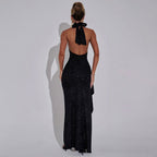 Wear Sleeveless Halter Backless Slim Fit Slit Dress