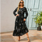 Natasha Effortless Women's Bohemian Floral Chiffon Maxi Dress with Long Sleeves Elevated Occasion Wear