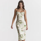 Silk Strap Lace Backless Floral Dress