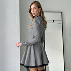 Patchwork Gray Long Sleeve A - line Mini Dress