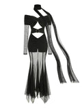 Off The Shoulder Mesh Folded Scarf Maxi Dress