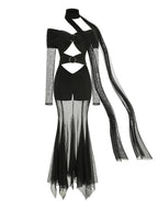 Off The Shoulder Mesh Folded Scarf Maxi Dress