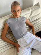 Backless Short Sleeve Crop Top