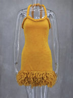 Fluff Patchwork Halter Mini Dress