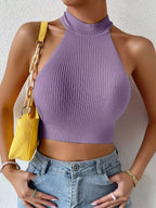 Heart Criss Cross Ribbed Knit Y2K Cami Top