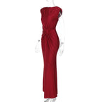 Solid Boat Neck Twist Knot Long Dress