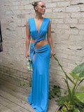 Deep V Cut Out Slit Asymmetrical Long Dress