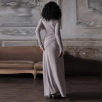 Solid Long Sleeve Irregular Splice Long Dress