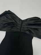 Off Shoulder Black Pleated Sleeves Crystal Dress