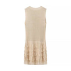 Kniitted Hollow Out Patchwork Tassel Short Dress