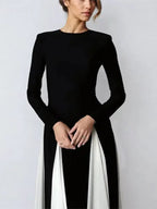 Pleated Patchwork Long Sleeve Maxi Dress