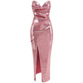 Sequined Strapless Slit Lace Up Ankle Length Dress