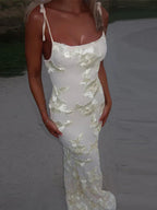 Embroidery Mesh Square Floral Dress