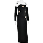 Metal Buckle Off - shoulder Backless Long Dress