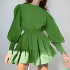 Willow Puff Sleeve Gathered Waist Ruffle Mini Dress
