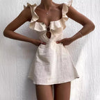 Eleanor Effortless Women's Short Summer Dress with V Neck and Ruffles Evening Wear Edit