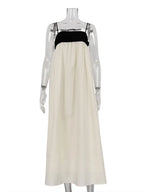 Contrast Color Block Open Back Long Dress