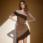 Women's Slant Collar Asymmetrical Short Dress