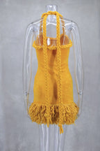 Fluff Patchwork Halter Mini Dress