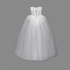 Strapless Mesh White A Line Maxi Long Dress