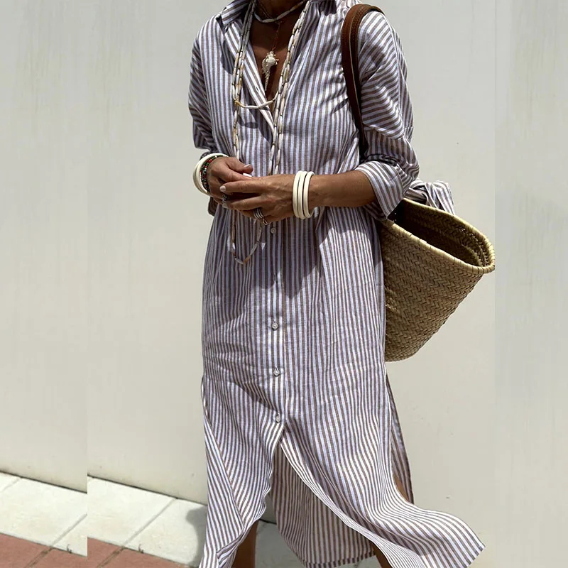Abigail Chic Striped Shirt Dress Premium Wardrobe Essential