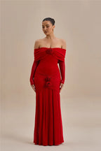 Off - shoulder Strapless Rose Long Sleeve Dress