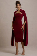 Cape Long Sleeve Square Collar Midi Dress