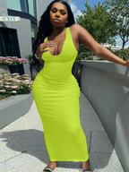 Ribbed Stripe Sleeveless V-neck Midi Dress