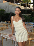 Pearl Beaded Hollow Knitted Mini Dress