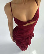 Ruffle Stacked Pleated Long Dress