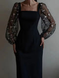 Aurora Aesthetic Evening and Party Dress with Square Neckline and Long Sleeves Statement Occasion Edit
