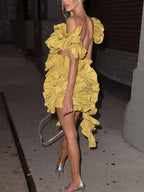 Short Party Dress Backless and Ruffled