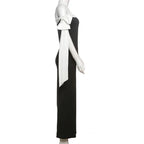 Diagonal Collar Backless Lace - Up Dress