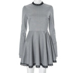 Patchwork Gray Long Sleeve A - line Mini Dress