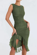 Elita | Boat Neck Ruffle Sheath Dress