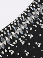 Diamonds Black Crystal Pearl Mini Midi Dress