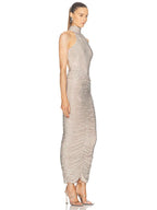 Halter Neck Backless Crystal Folds Long Dress