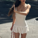 Pleated Solid Halter Backless Mini Dress