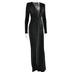 Elastic Deep V - Fold Lace Maxi Dress