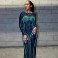 Striped See Through Bodycon Maxi Dress