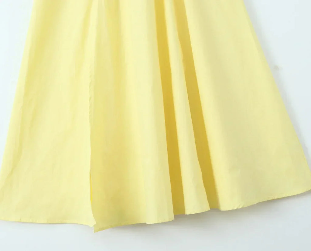 Yellow Slit Midi Dress and Cross Lacing up Top Set