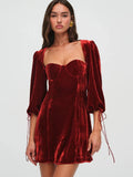 Backless Lace Up Long Sleeve Dress